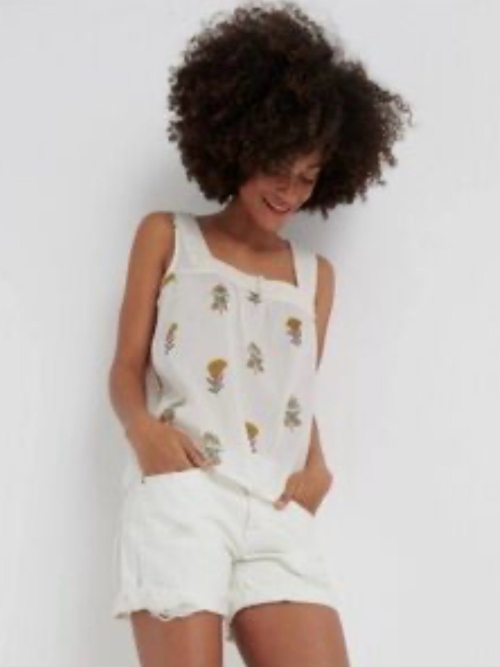 Lucky Brand | Off-White Floral Print Square-Neck Tank Top - sz SM